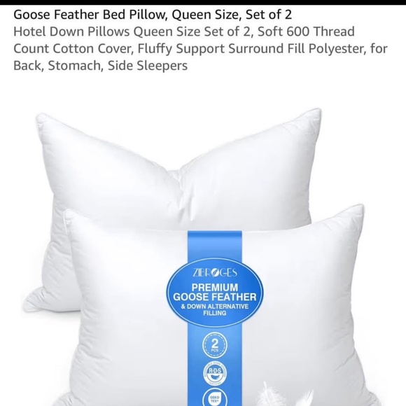 Goose feather and down pillows x2 - Picture 1 of 5